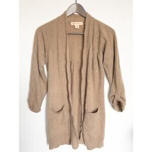 Wythe NY Cashmere Open Cardigan Pockets Tan Camel Small Cozy Soft Long Sleeve